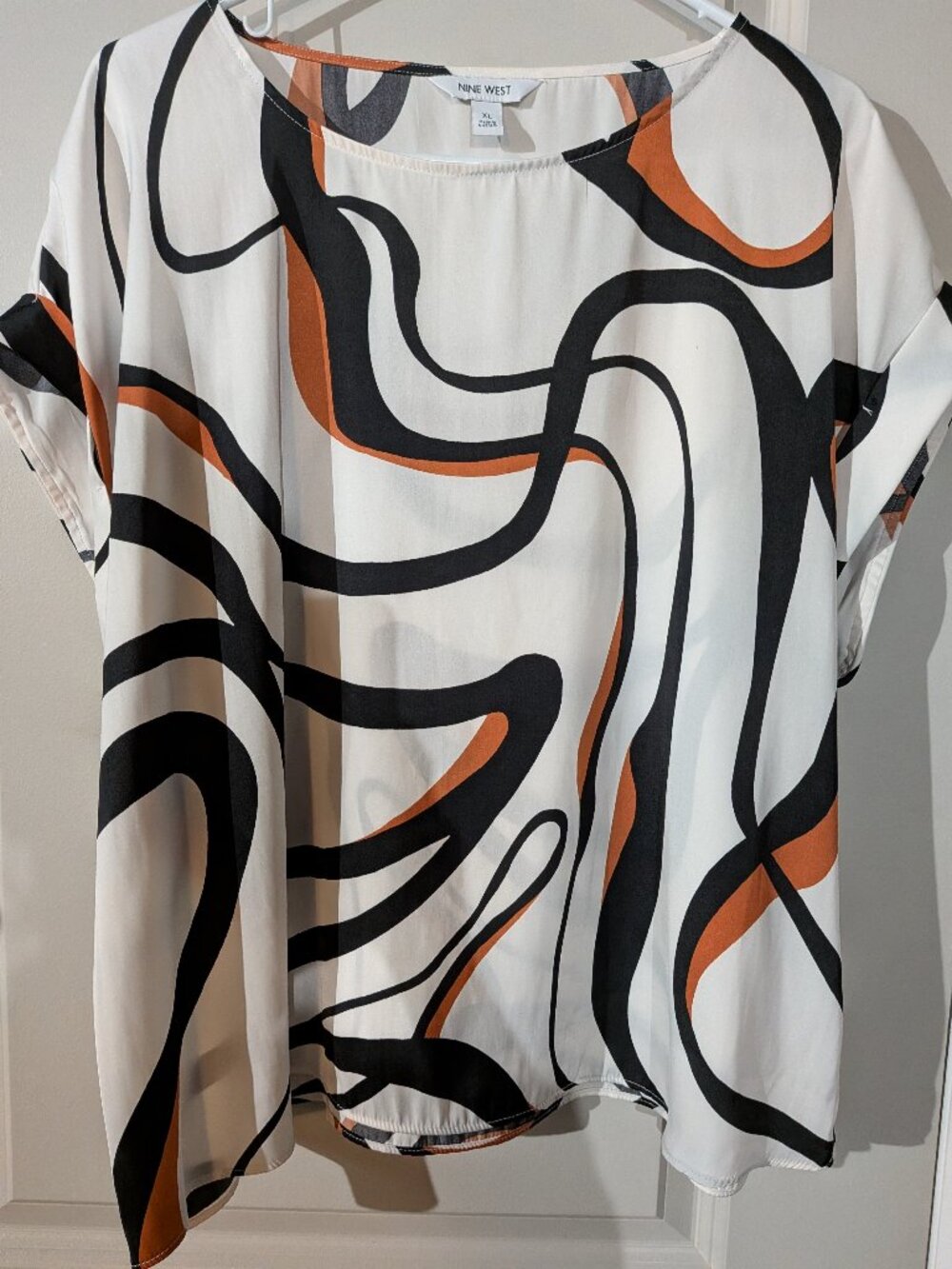 Women's Nine West Blouse with Capped Sleeves Multicolor Swirls XL